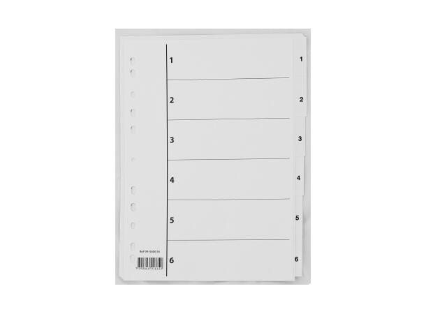 Register plast 1-6 A4 m/indeksark hvit 